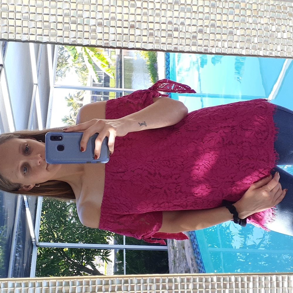 Pink lace on or off the shoulder top